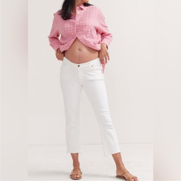HATCH The Crop Maternity Jeans True White Raw Hem Size 28 - Picture 1 of 14